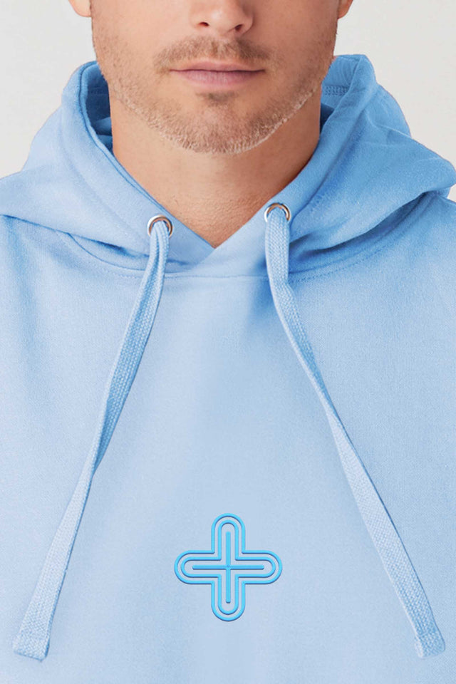 Plus - Light Blue Embroidery Sky Blue - Men Hoodie