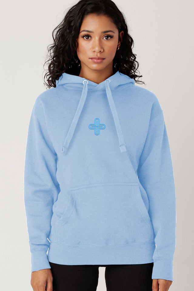 Plus - Light Blue Embroidery Sky Blue - Women Hoodie