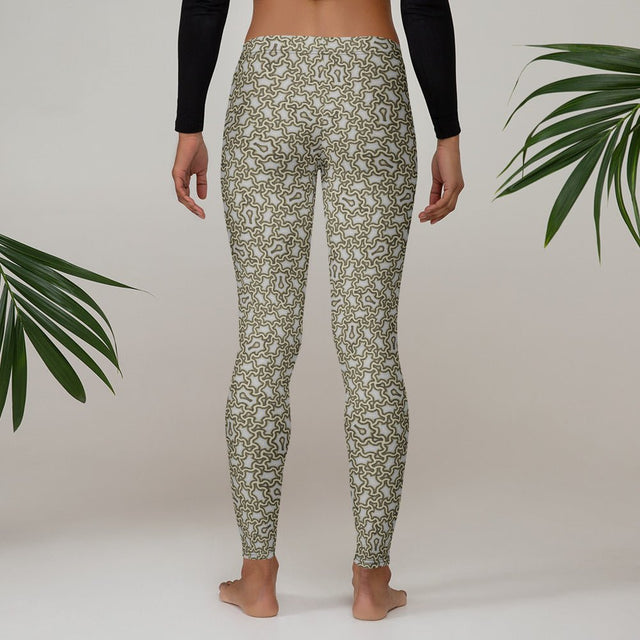 Leggings con estampado geométrico – Crema y marrón arpía