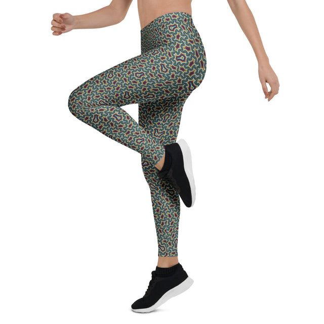 Leggings con estampado geométrico – Marrón arpía turquesa
