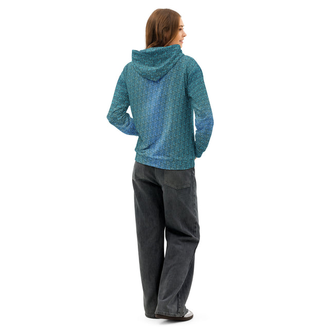 Letter Tessellation Aqua Hoodie - Hidden Typography Optical Art