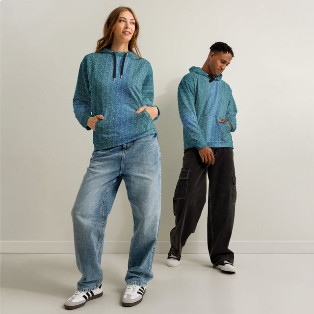 Letter Tessellation Aqua Hoodie - Hidden Typography Optical Art