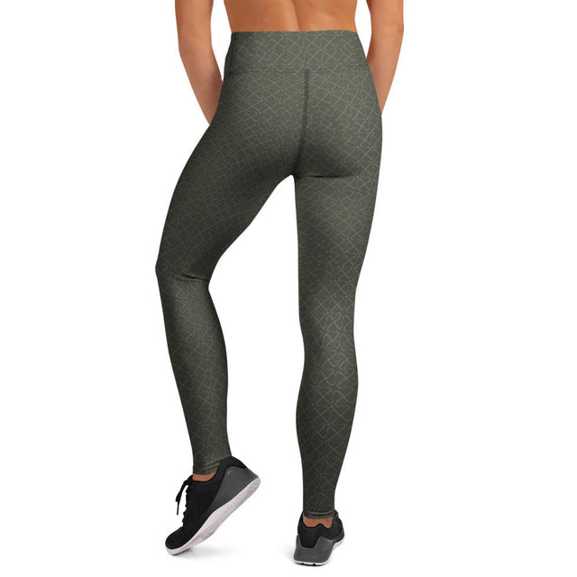 Crossgress Olive Yoga Leggings - Diagonal Lattice Pattern