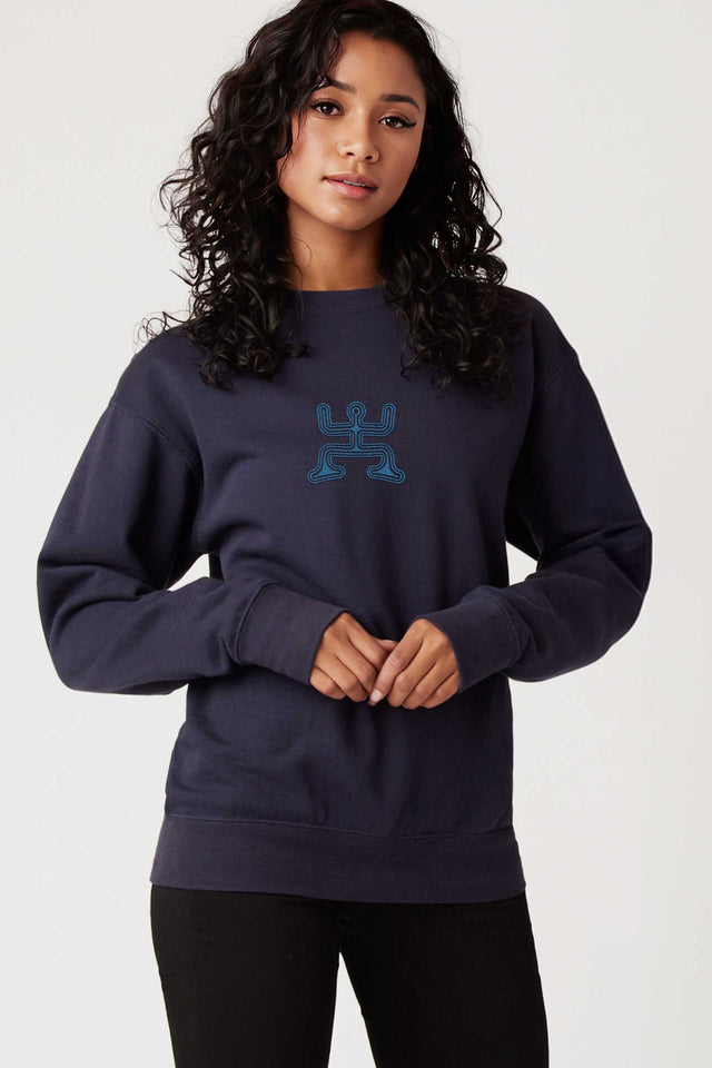 Party - Blue Embroidery on Navy Blue Unisex Premium Sweatshirt