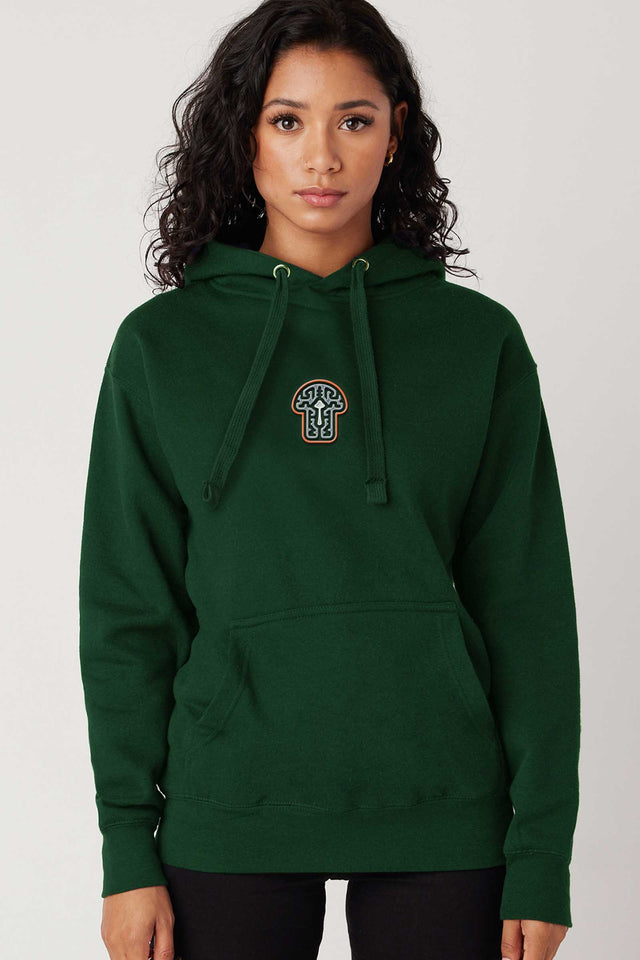 Shroom - Green Embroidery on Forest Green - Women Hoodie