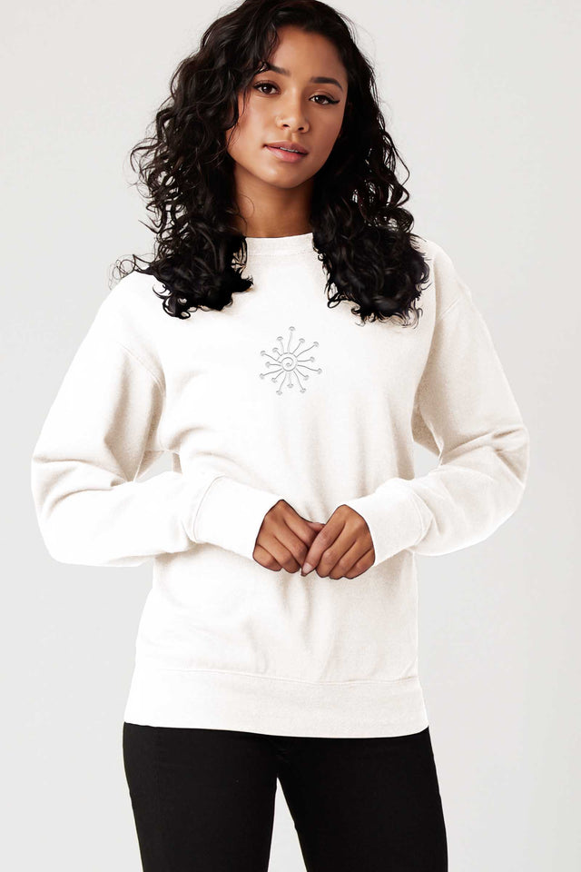 Shroomy - Monochrome Embroidery Women Sweatshirt - White