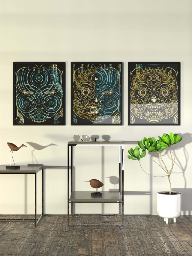 Set of 3 YogaBhoga Faces Framed Poster