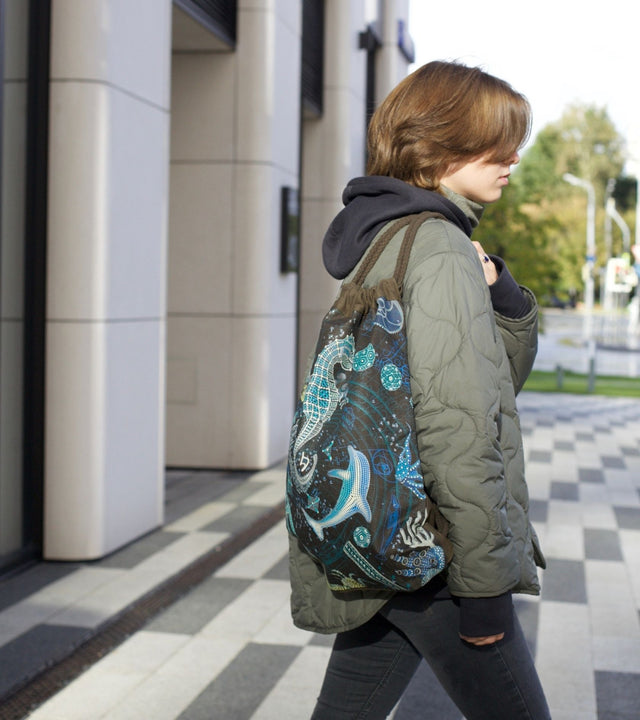 The Blueprint 2 SEA Brown Canvas Drawstring Bag - Sacred Geometry