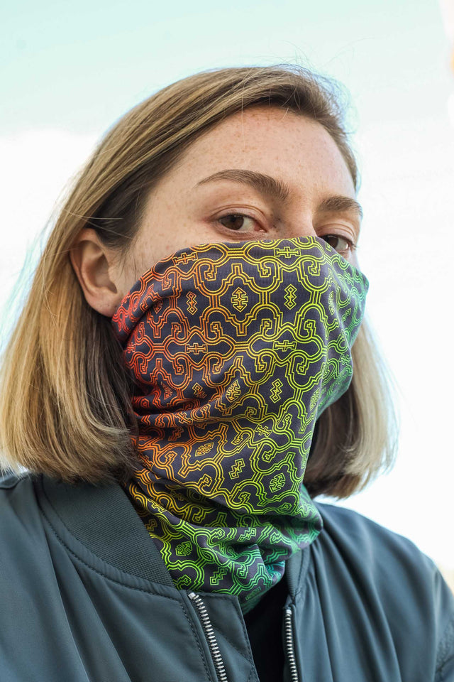 Shipibo Amazonian Art Neck Gaiter — Grey