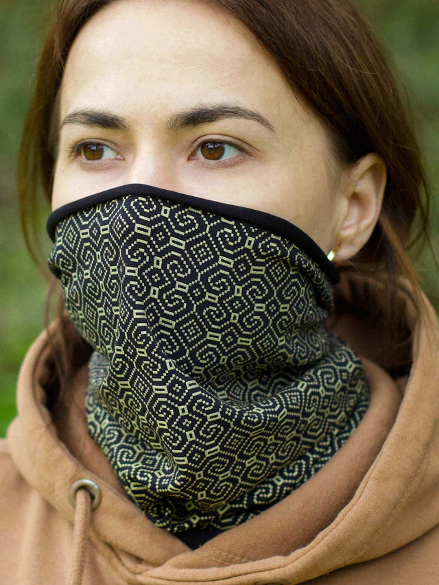 Shipibo Amazonian Art Neck Gaiter — Black