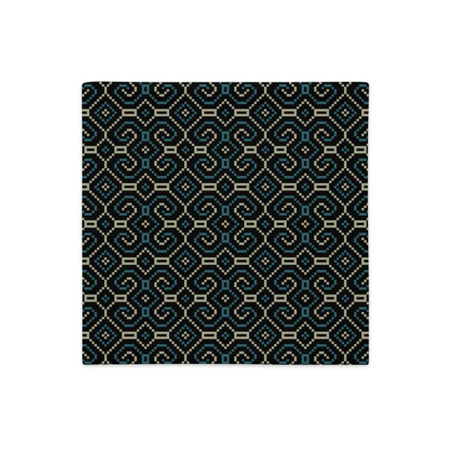 Shipibo-Conibo Cushion - Turquoise Beige on Black