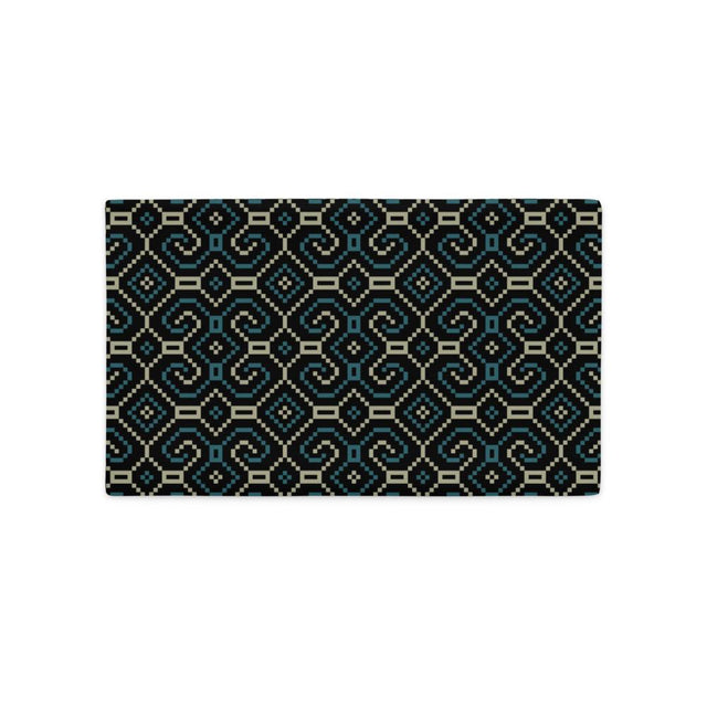 Shipibo-Conibo Cushion - Turquoise Beige on Black
