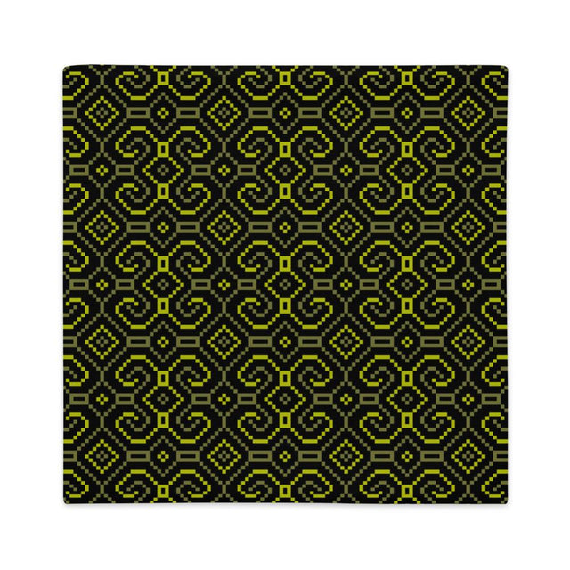 Shipibo-Conibo Kissen – Gelbe Olive auf Schwarz