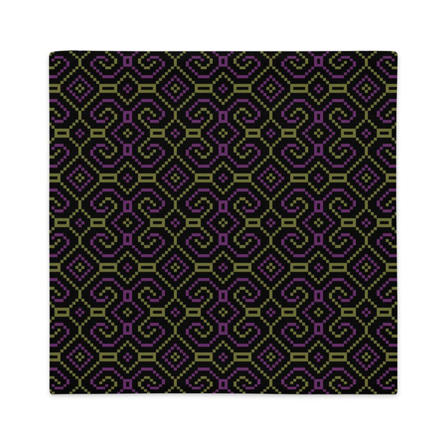 Shipibo-Conibo Cushion - Purple Olive on Black