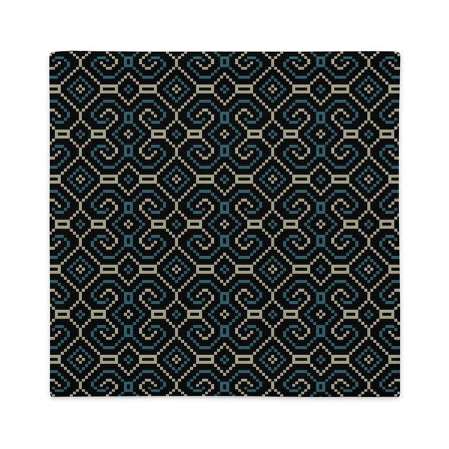 Shipibo-Conibo Cushion - Turquoise Beige on Black