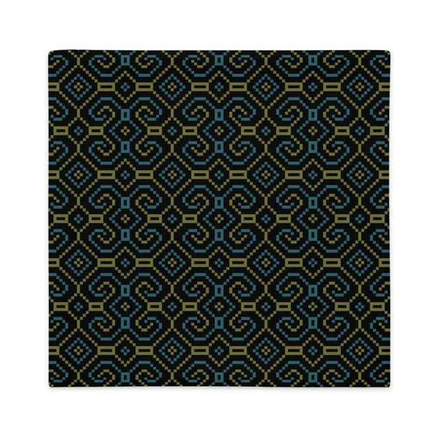 Shipibo-Conibo-Kissen – Türkis-Oliv auf Schwarz