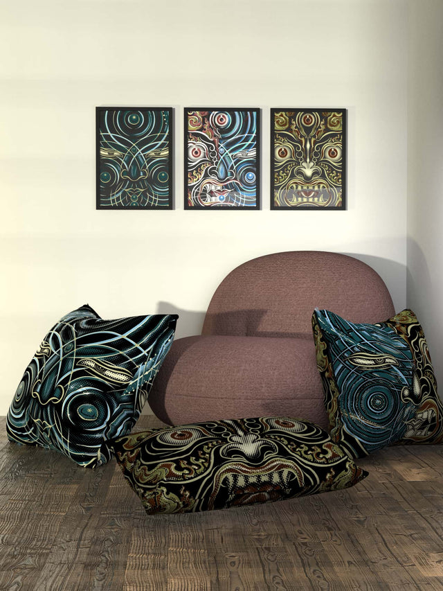 Set of 3 YogaBhoga Faces Framed Poster