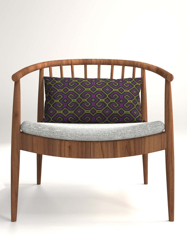 Shipibo-Conibo Cushion - Purple Olive on Black