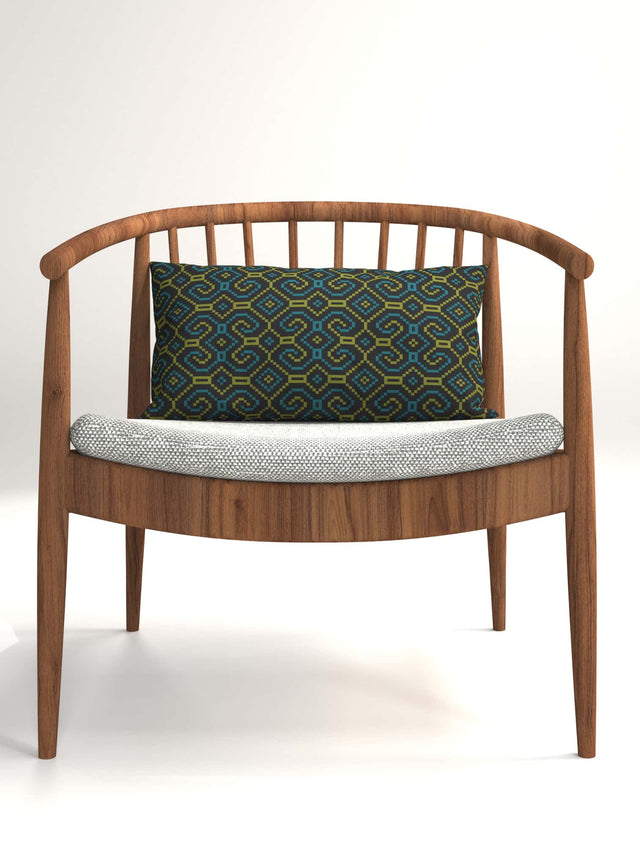 Shipibo-Conibo Cushion - Turquoise Olive on Black