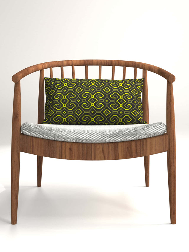 Shipibo-Conibo Cushion - Yellow Olive on Black