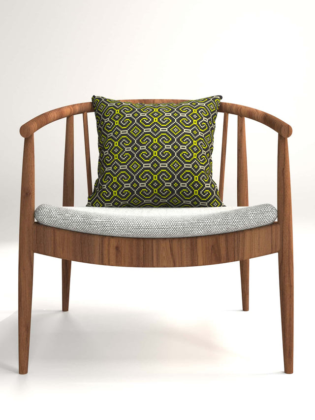 Shipibo-Conibo Cushion - Yellow Beige on Black