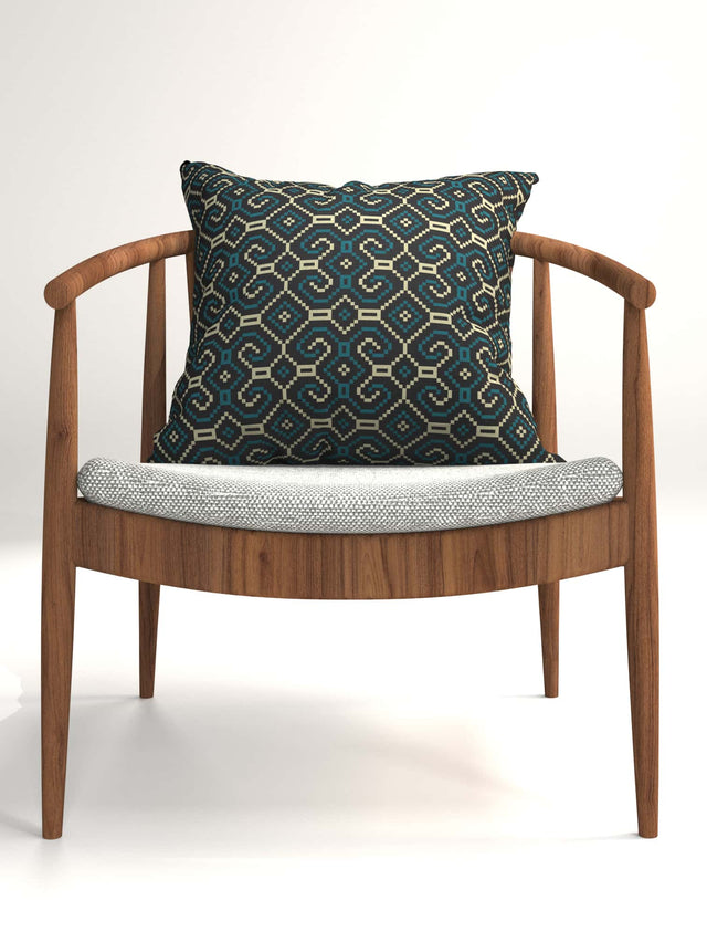 Shipibo-Conibo Cushion - Turquoise Beige on Black