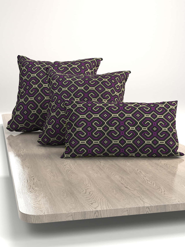 Shipibo-Conibo Cushion - Purple Beige on Black
