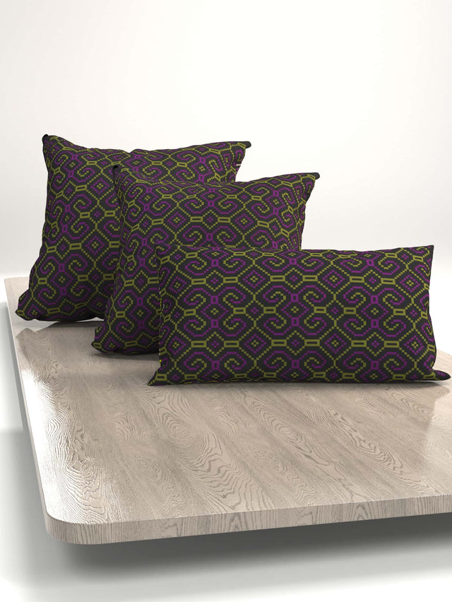 Shipibo-Conibo Cushion - Purple Olive on Black