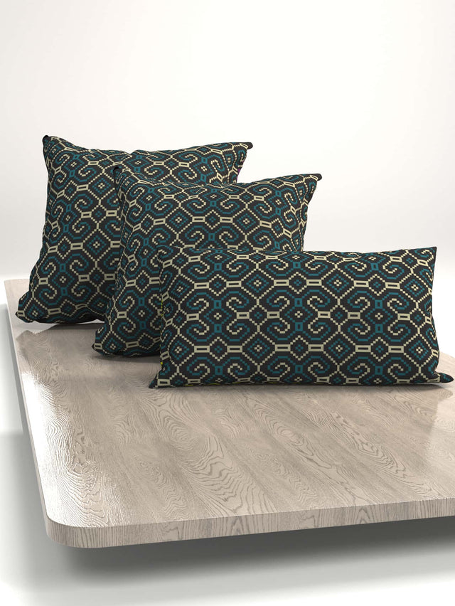 Shipibo-Conibo Cushion - Turquoise Beige on Black