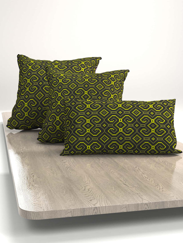 Shipibo-Conibo Cushion - Yellow Olive on Black