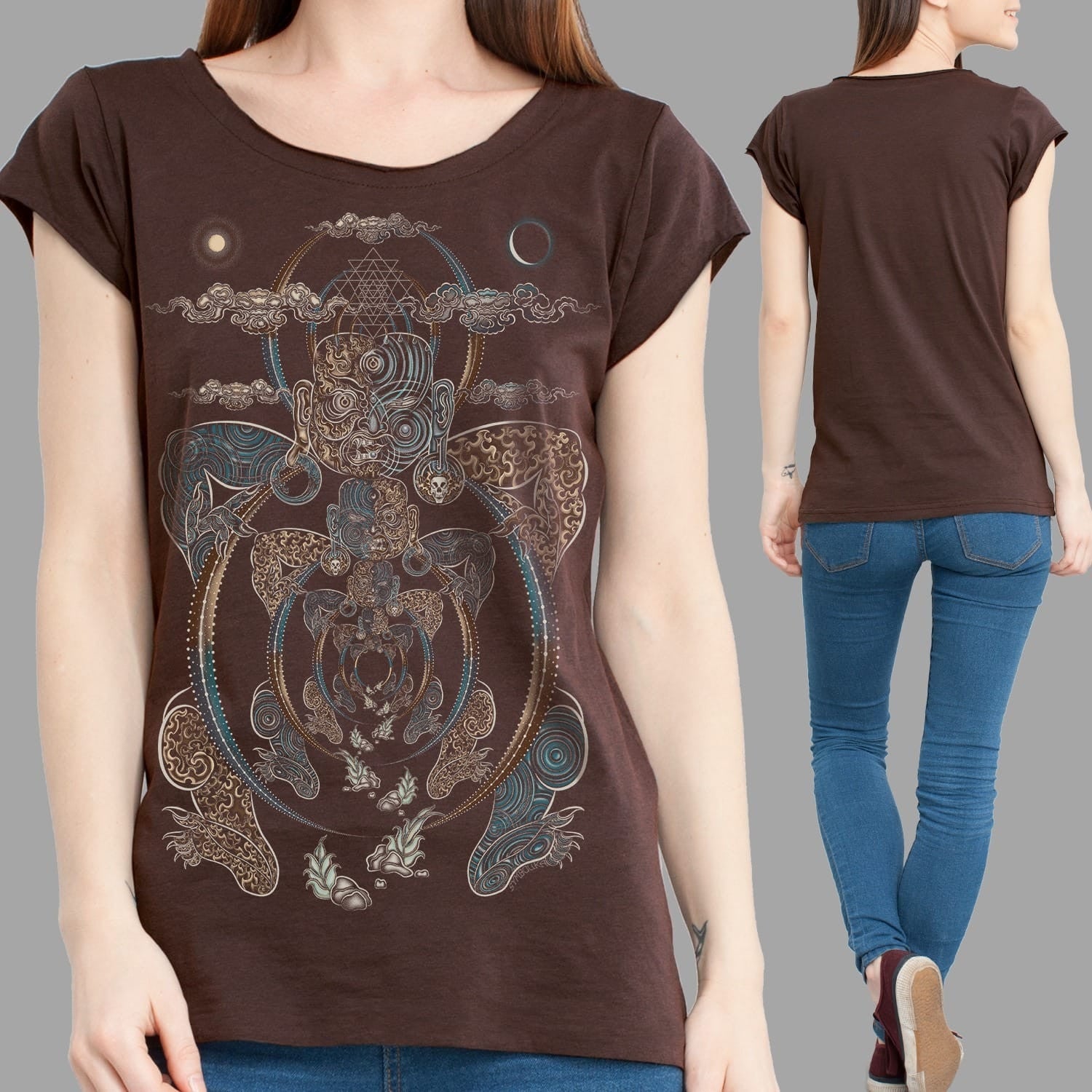 Yogabhoga Slim Fit T-Shirt Brown — visionary art by Symbolika