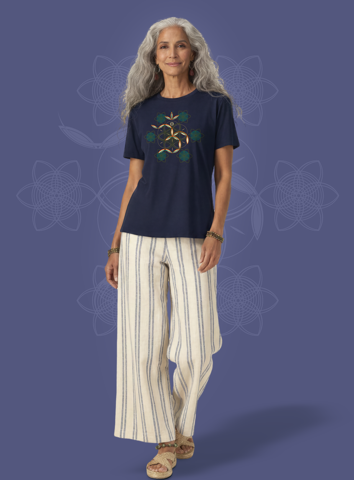 Flower of Life OM — Navy — woman full