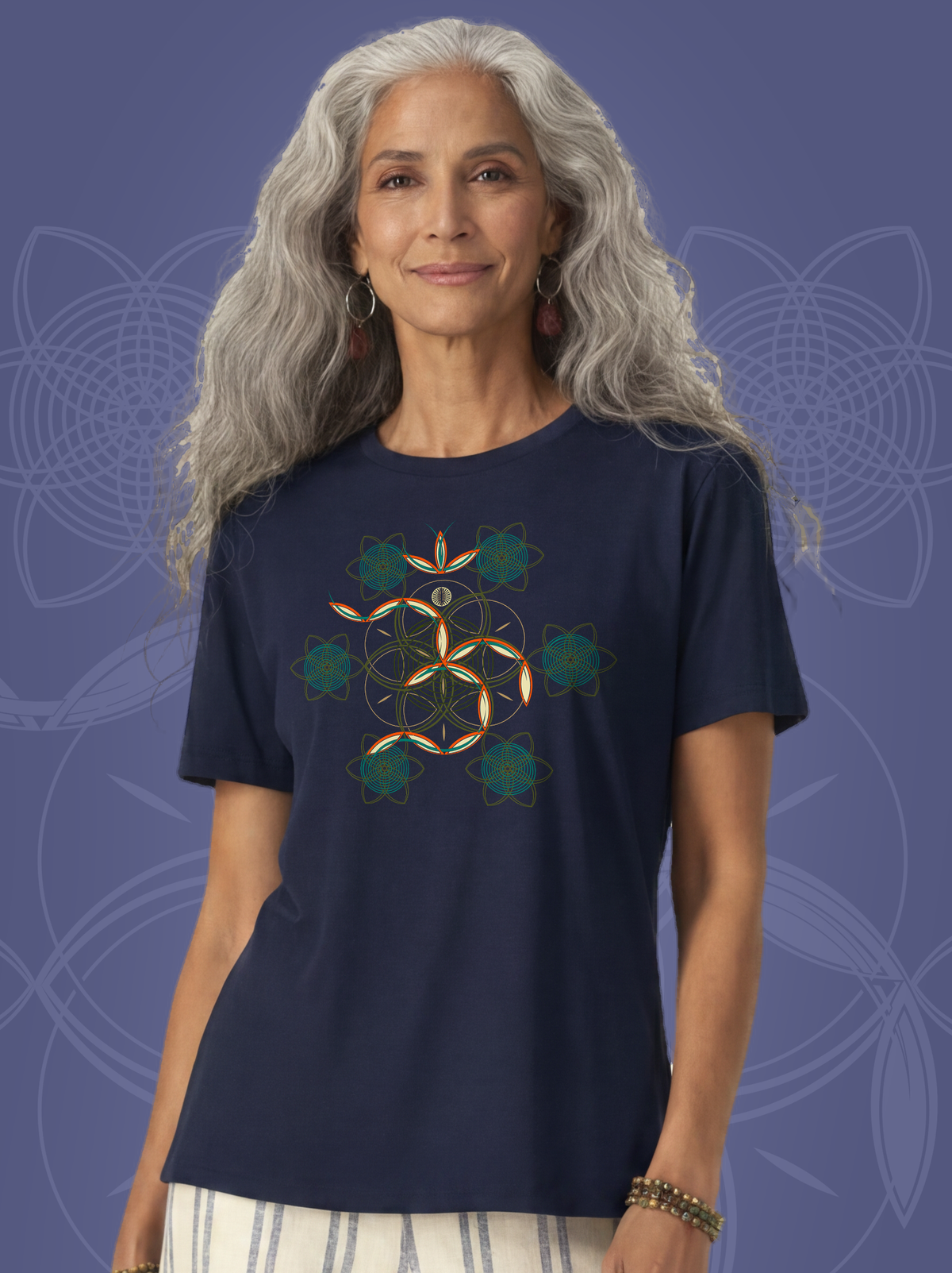 Flower of Life OM — Navy — woman bust