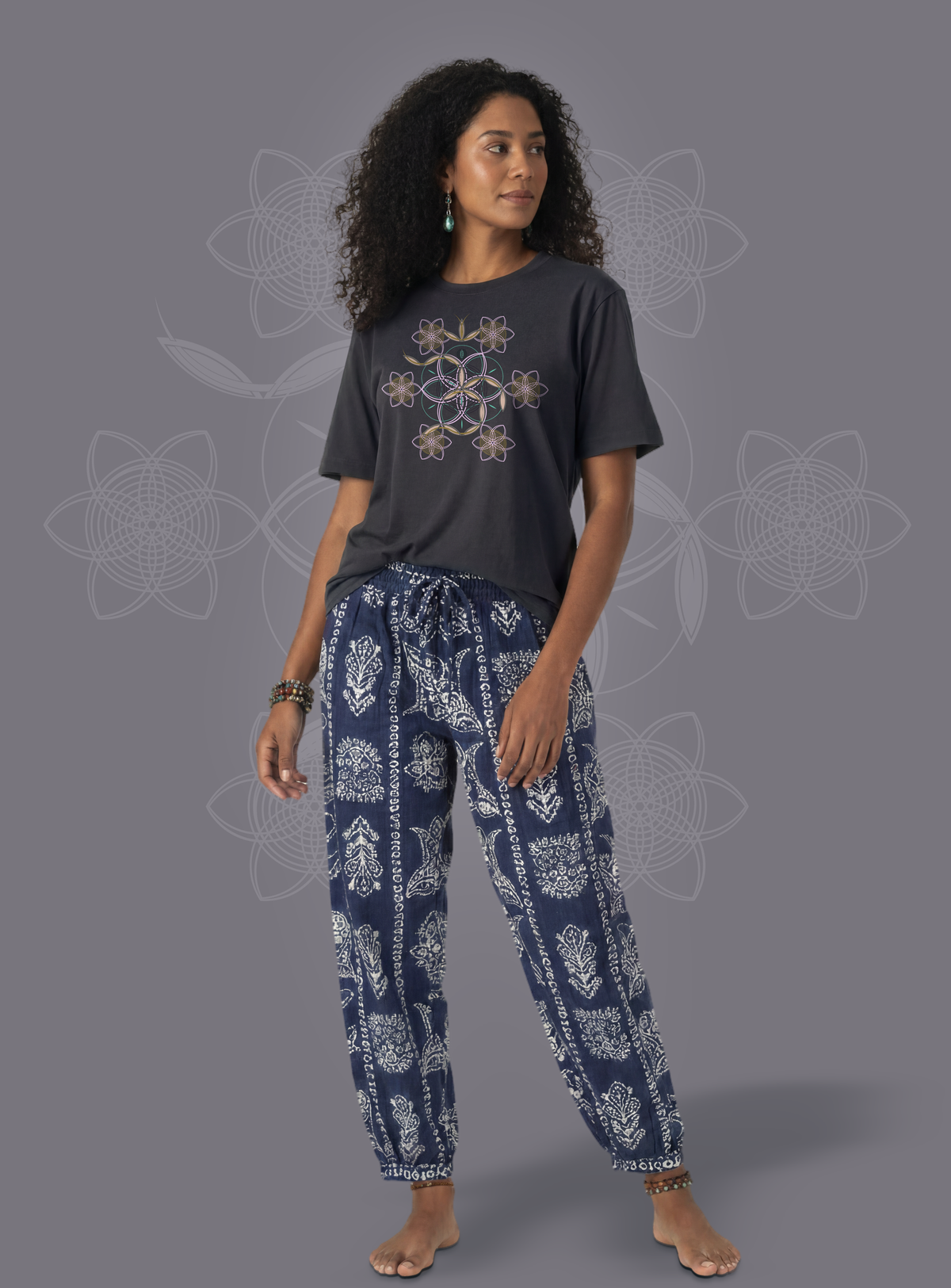 Flower of Life OM — Dark Grey — woman full