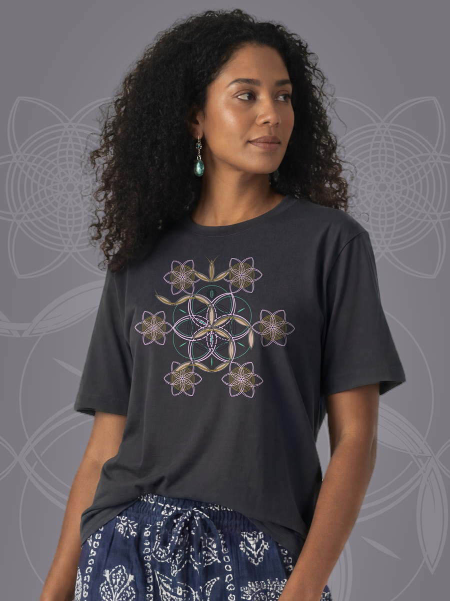 Flower of Life OM — Dark Grey — woman bust