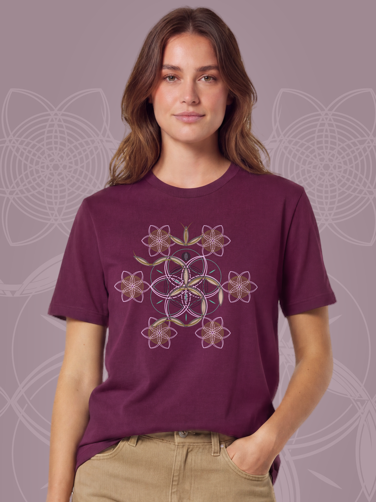Flower of Life OM — Maroon — woman bust