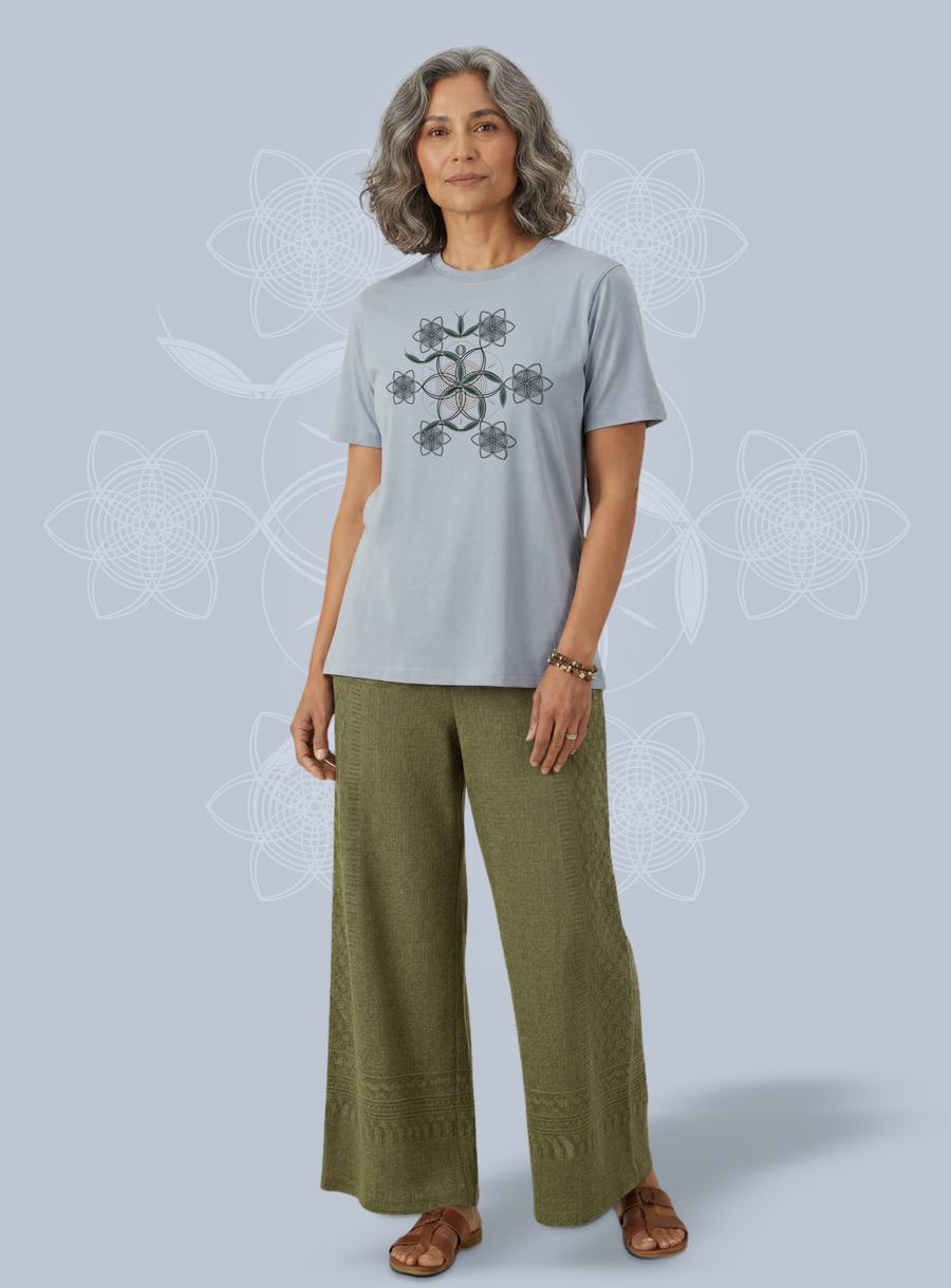Flower of Life OM — Light Blue — woman full