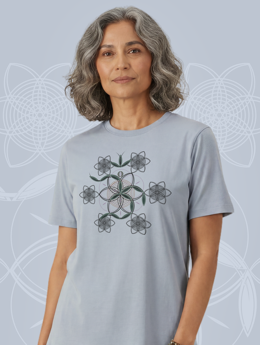 Flower of Life OM — Light Blue — woman bust