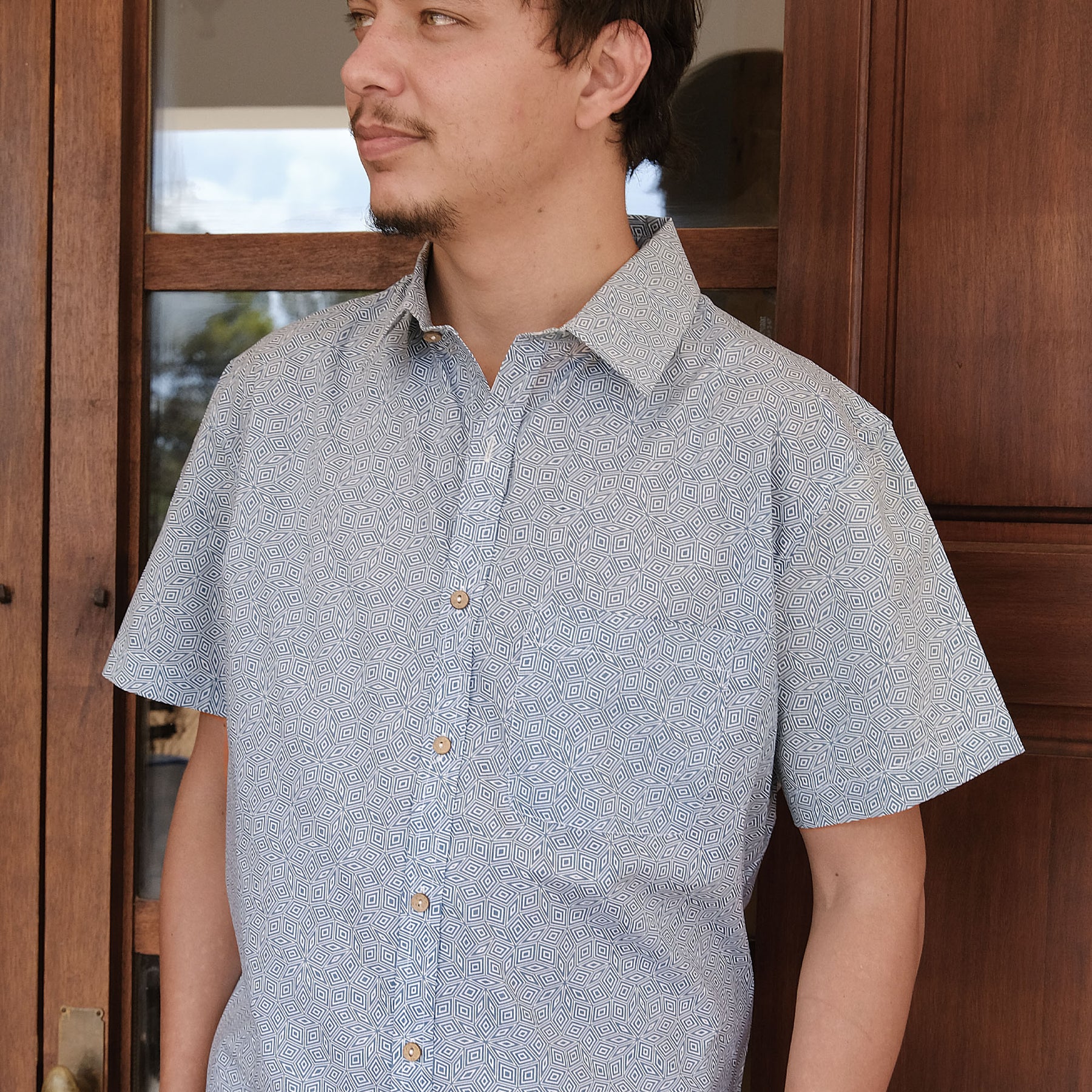 penrose cubes Half Sleeve Button Up Shirt - symbolika