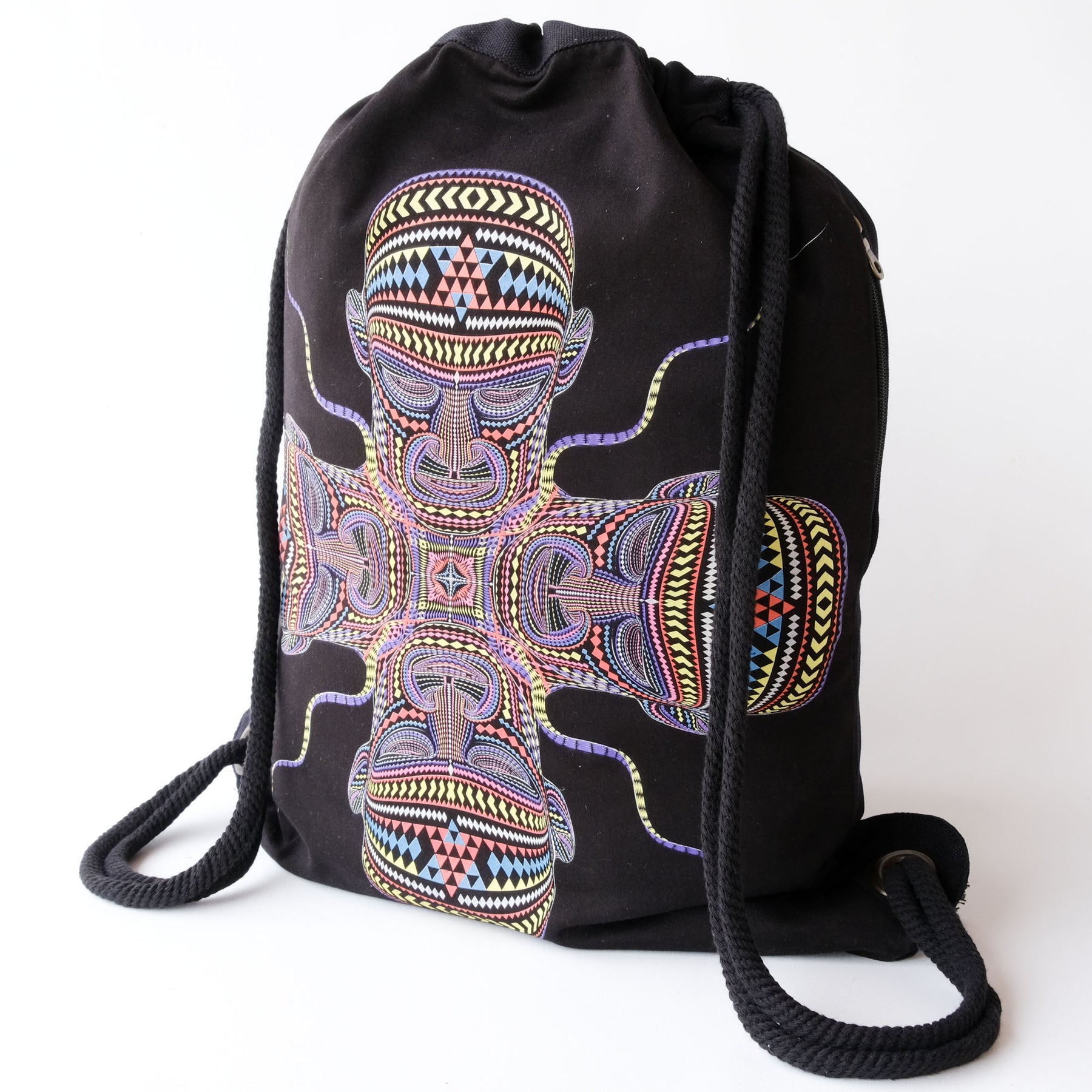 Chango Drawstring Bag - geometric cross figure with multicolor patterns by Symbolika