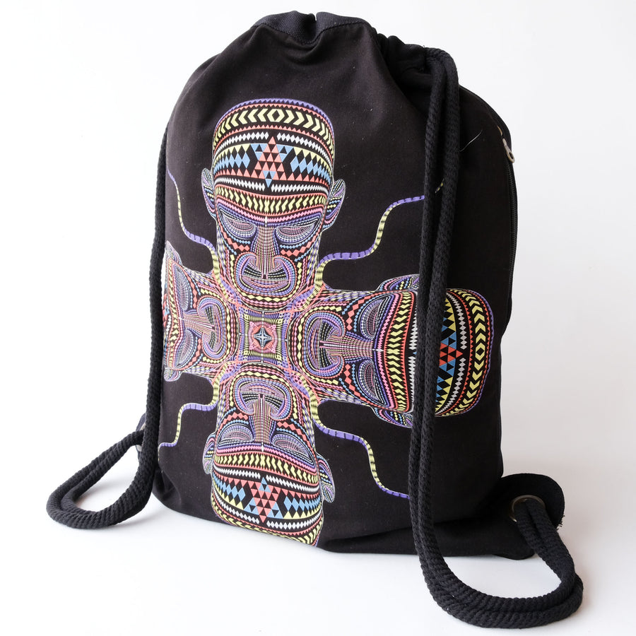 Chango Drawstring Bag - geometric cross figure with multicolor patterns by Symbolika