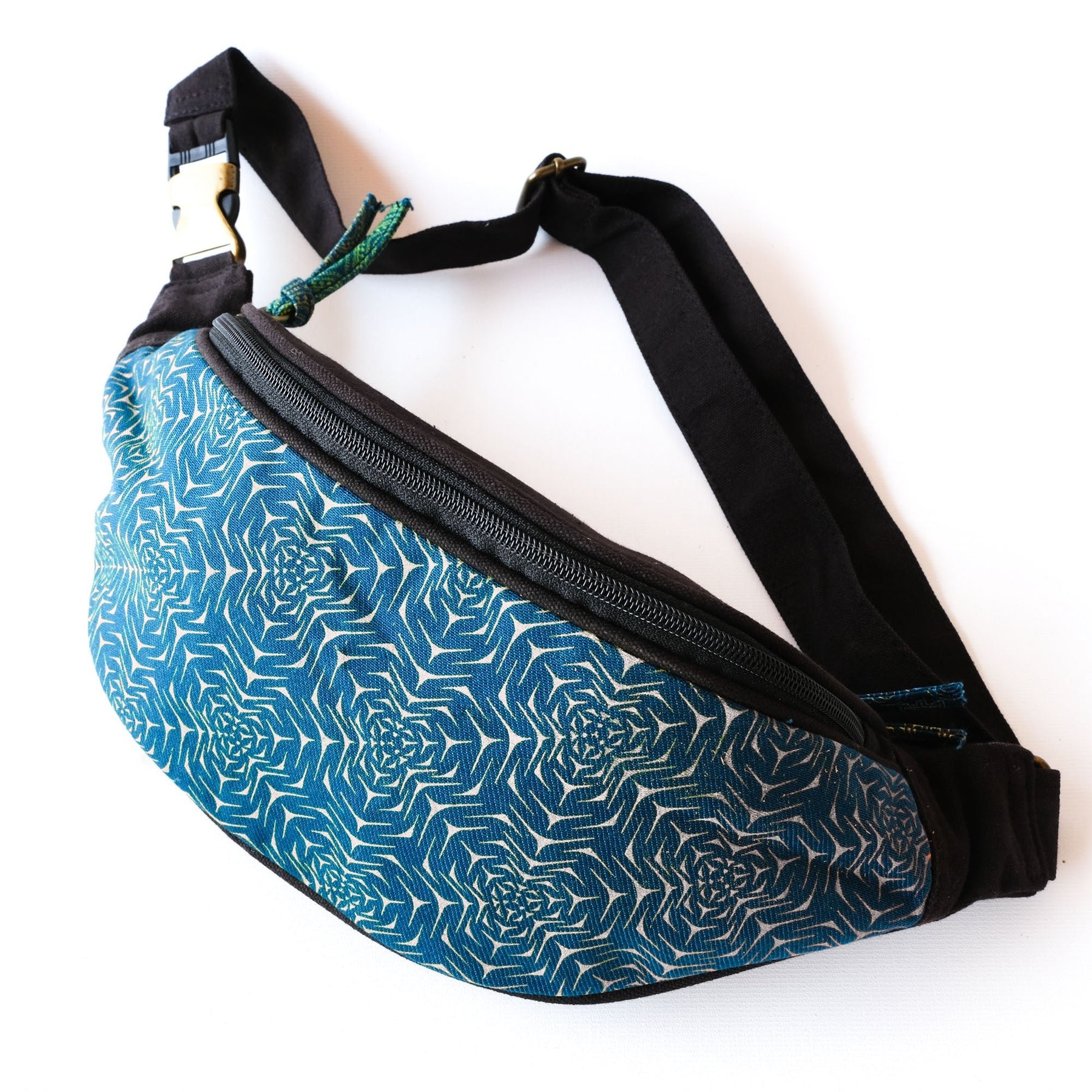 Molekula Molecular Art Fanny Pack - Black canvas with white molecular pattern by Symbolika