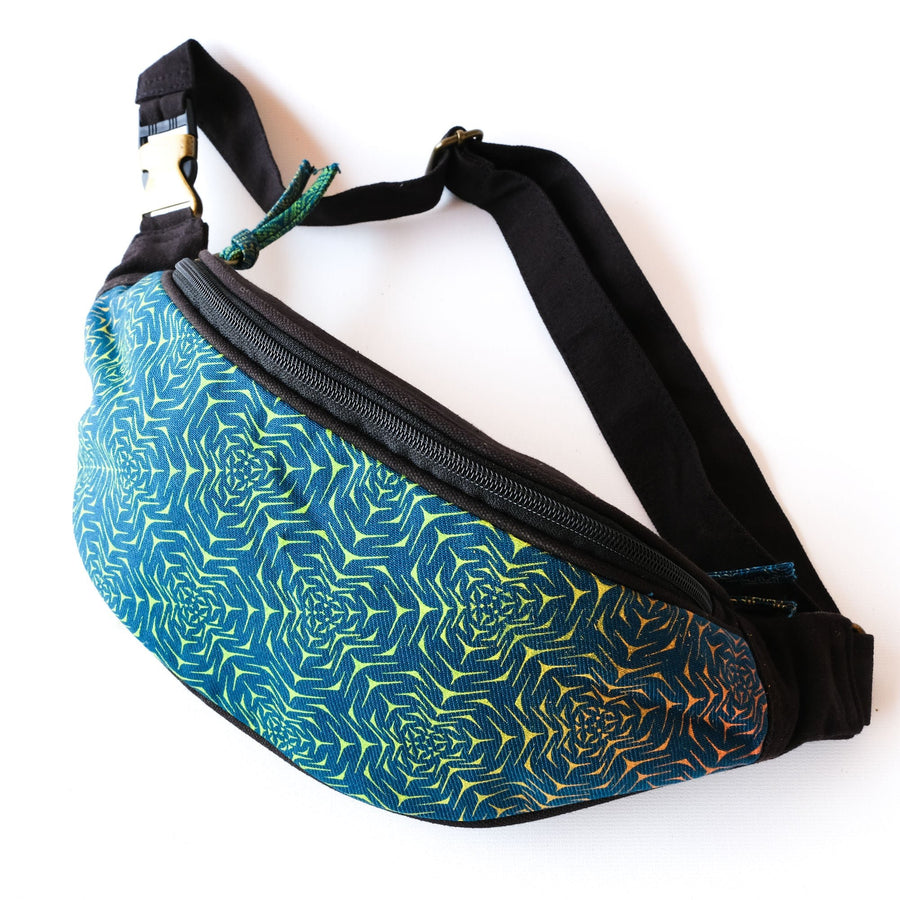 Molekula Gradient Fanny Pack — Molecular Structure Art Fanny Pack - Front View by Symbolika