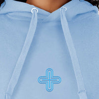 Plus - Light Blue Embroidery Sky Blue - Women Hoodie