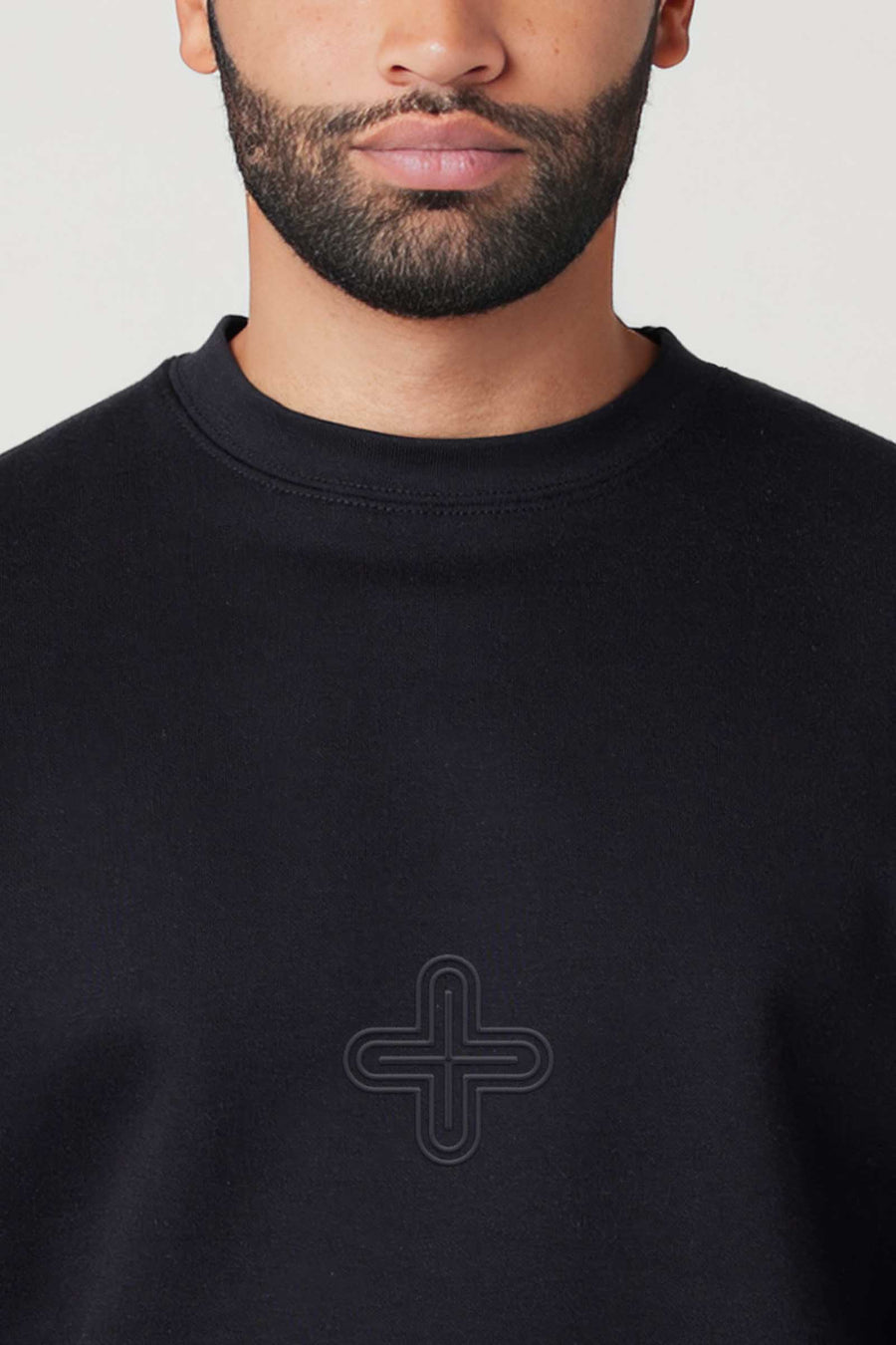 Plus - Monochrome Embroidery Men Sweatshirt - Black - symbolika