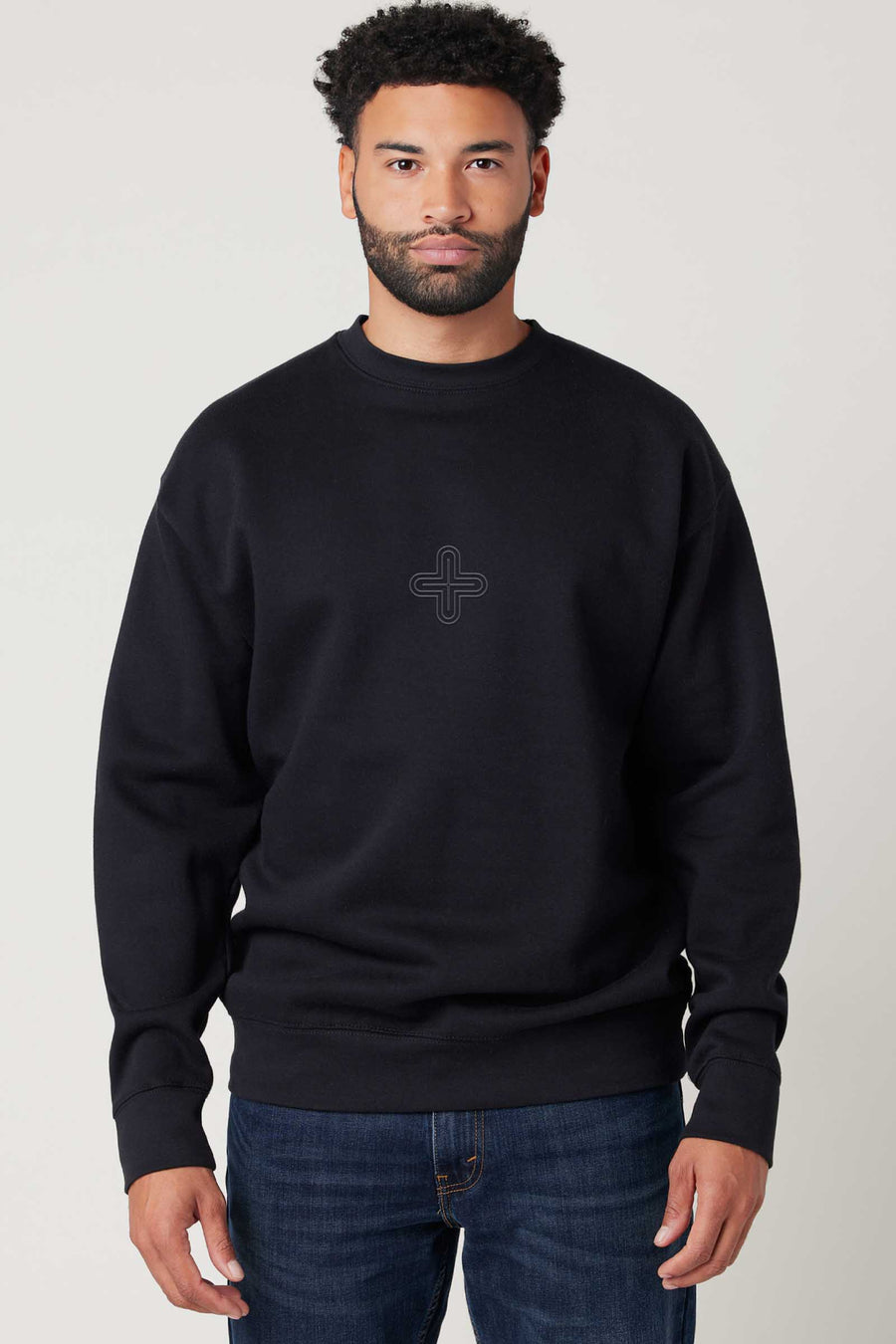 Plus - Monochrome Embroidery Men Sweatshirt - Black - symbolika