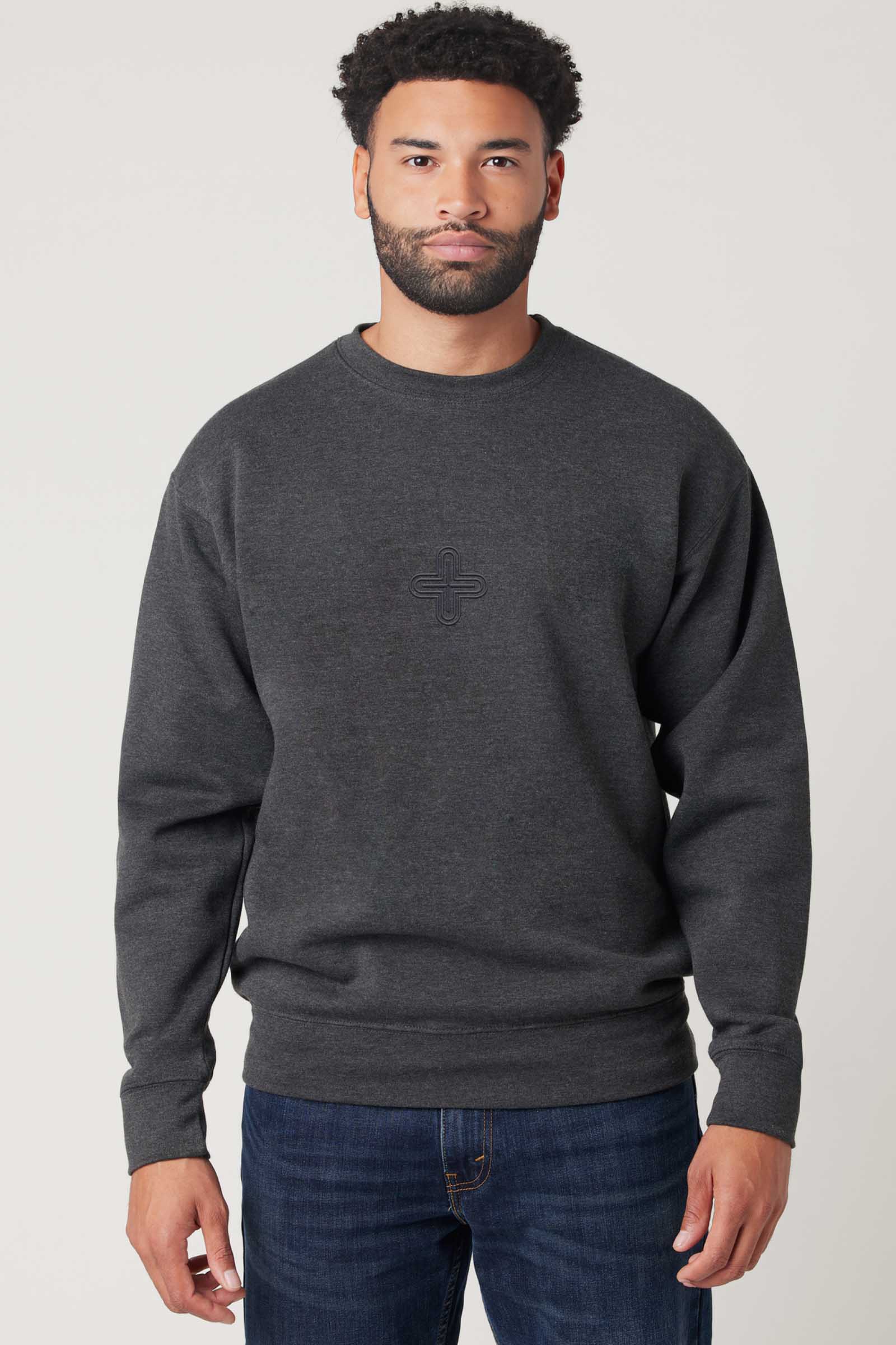 Plus - Monochrome Embroidery Men Sweatshirt - Black - symbolika