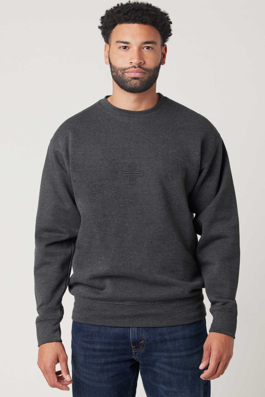 Plus - Monochrome Embroidery Men Sweatshirt - Black - symbolika