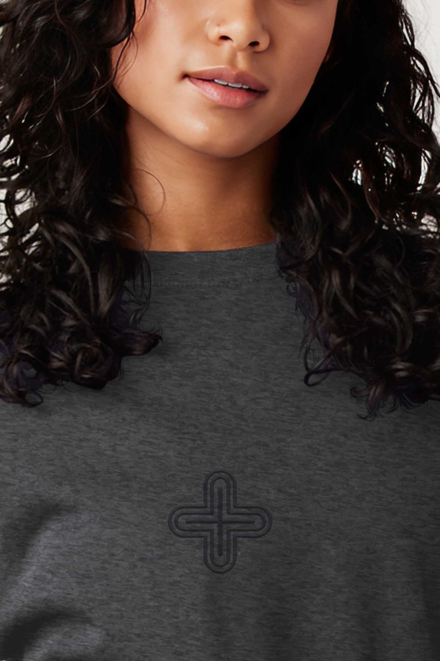 Plus - Monochrome Embroidery Women Sweatshirt - Black - symbolika