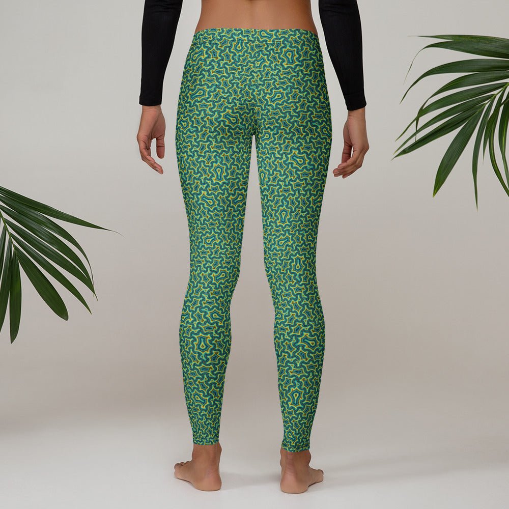 Itzam Green Yellow Geometric Leggings – Organic Tessellation - symbolika